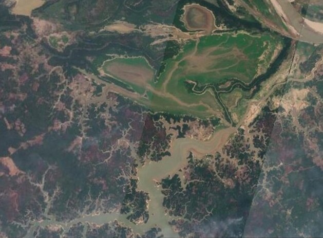 Imagem de satélite do Lago Janauacá na seca de 08/10/2023